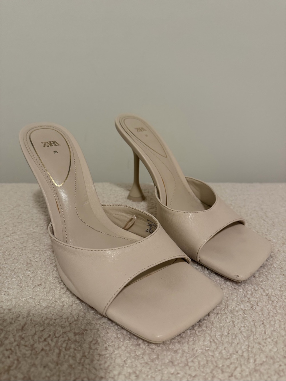 Zara Beige Square-Toe Slip-On Stiletto Heels